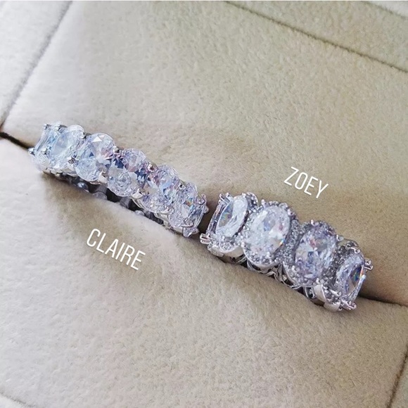 Oval Cut Halo Diamond Pink Wedding Band Eternity - Picture 13 of 16